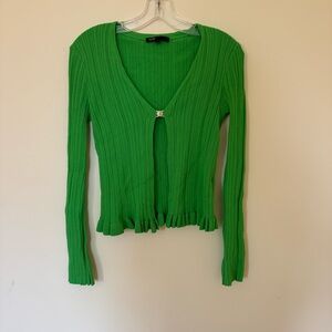 Maje Green Ribbed Cardigan